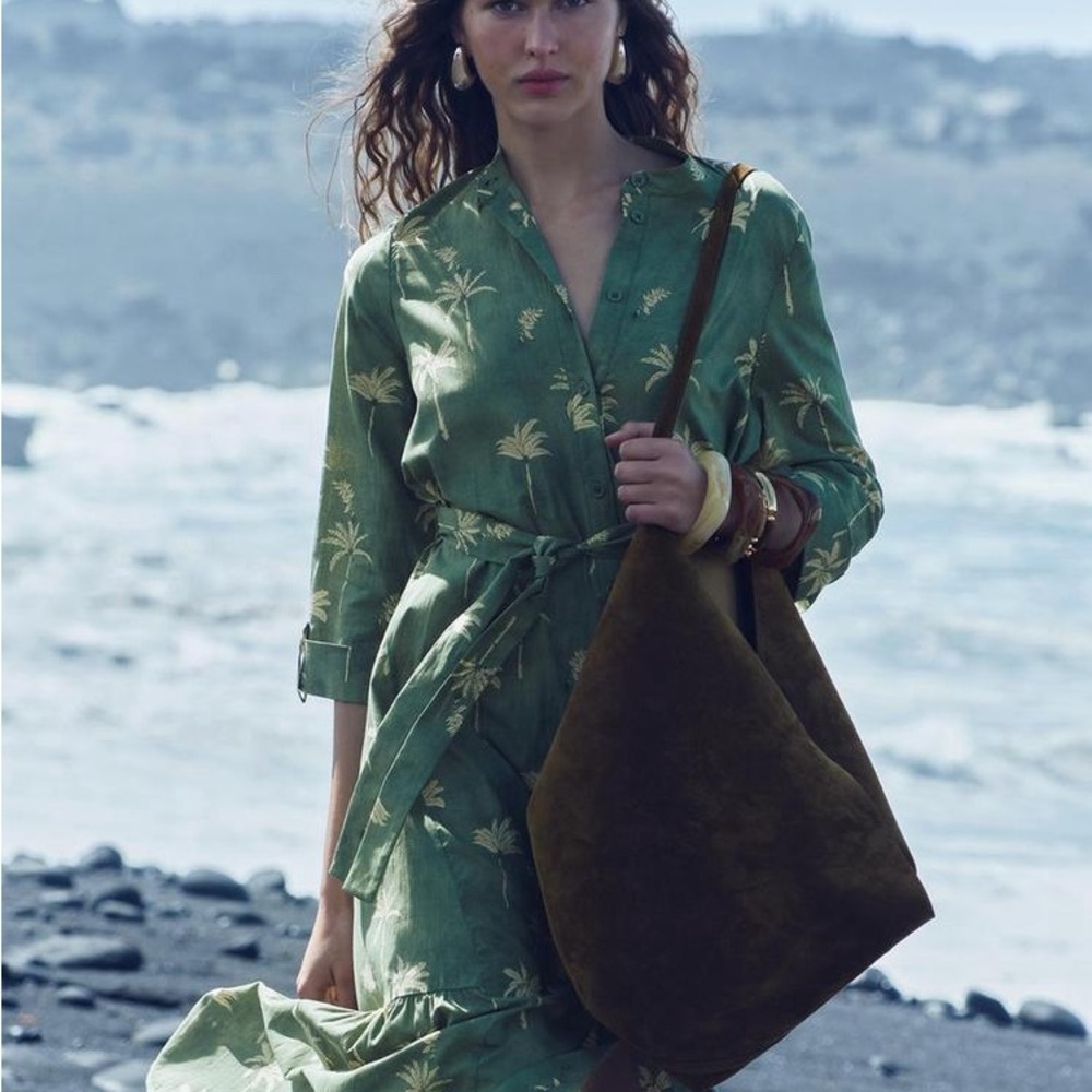 NWT ZARA Cotton Palm Tree Maxi Dress XS